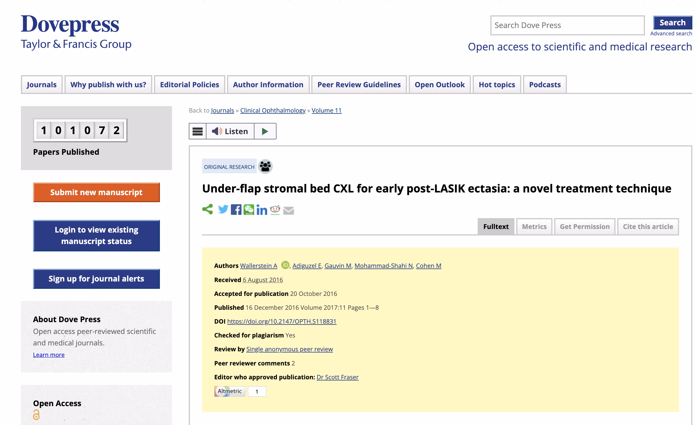 UNDER-FLAP STROMAL BED CXL FOR EARLY POST-LASIK ECTASIA: A NOVEL TREATMENT TECHNIQUE