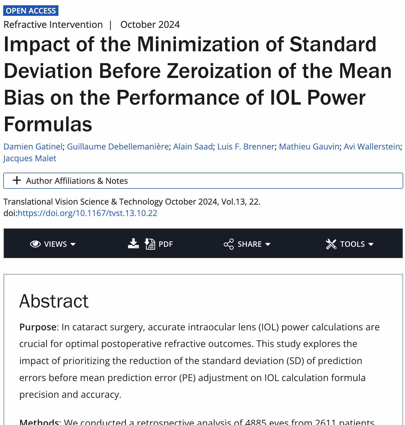 IMPACT OF THE MINIMIZATION OF STANDARD DEVIATION BEFORE ZEROIZATION OF THE MEAN BIAS ON THE PERFORMANCE OF IOL POWER FORMULAS