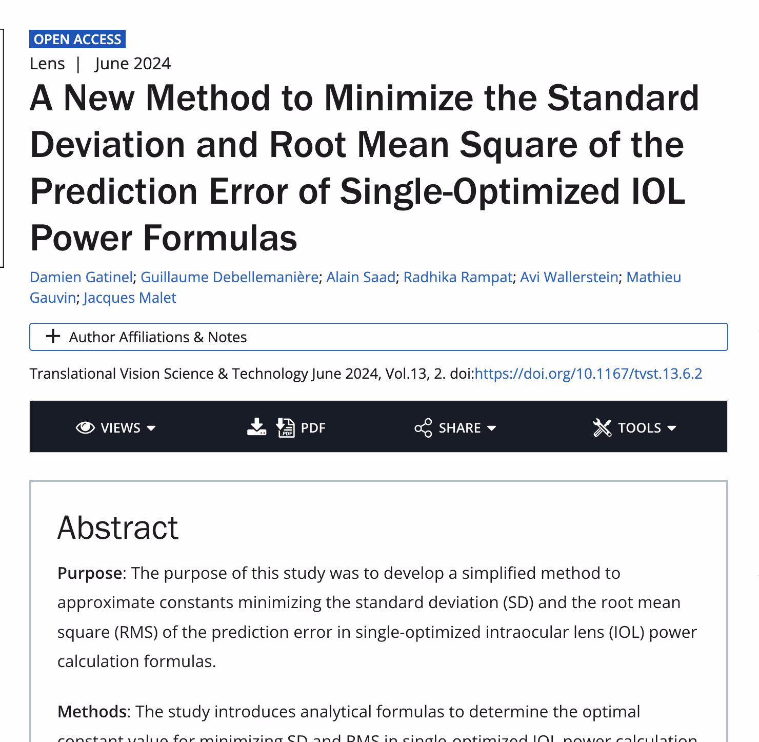 A NEW METHOD TO MINIMIZE THE STANDARD DEVIATION AND ROOT MEAN SQUARE OF THE PREDICTION ERROR OF SINGLE-OPTIMIZED IOL POWER FORMULAS